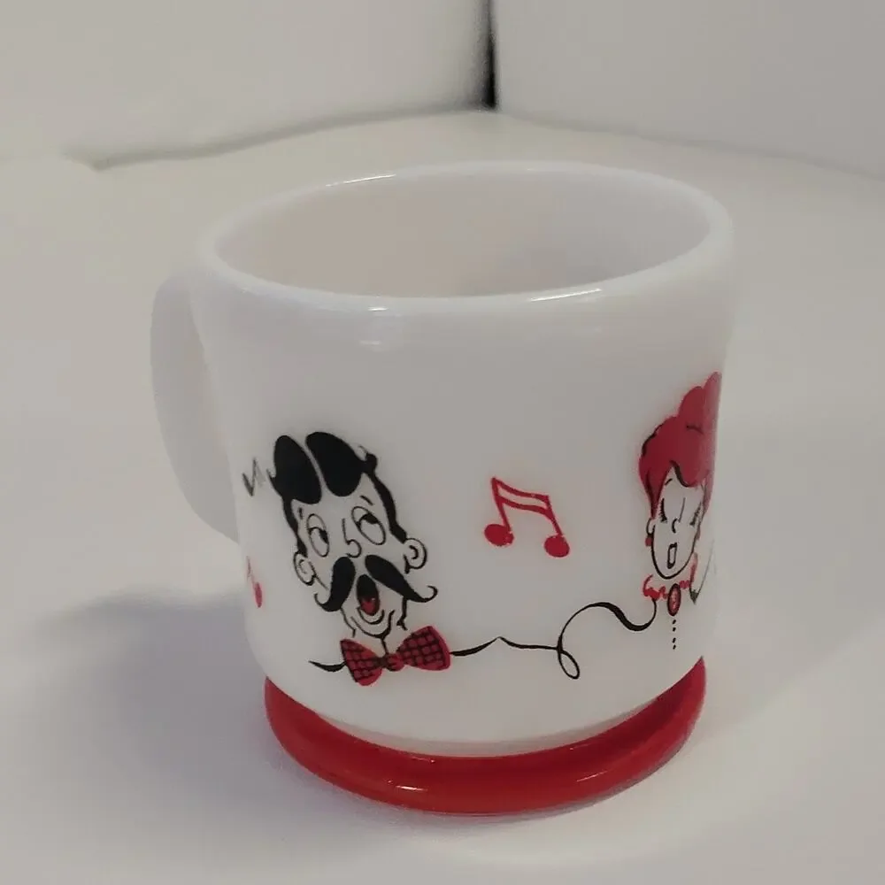 Hazel Atlas Dad Mug Shaving Mug Milk Glass Barbershop Quartet White Red 3.5